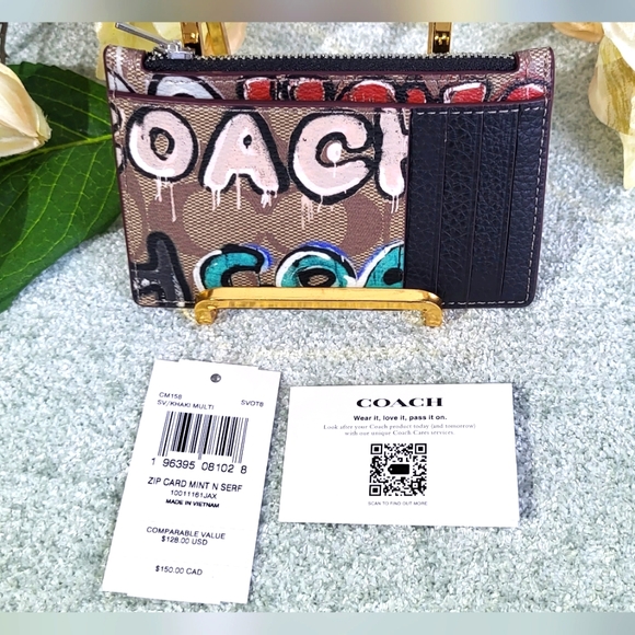 Coach Handbags - Coach X Mint + Serf Zip Card Case Graffiti Print In Signature Canvas